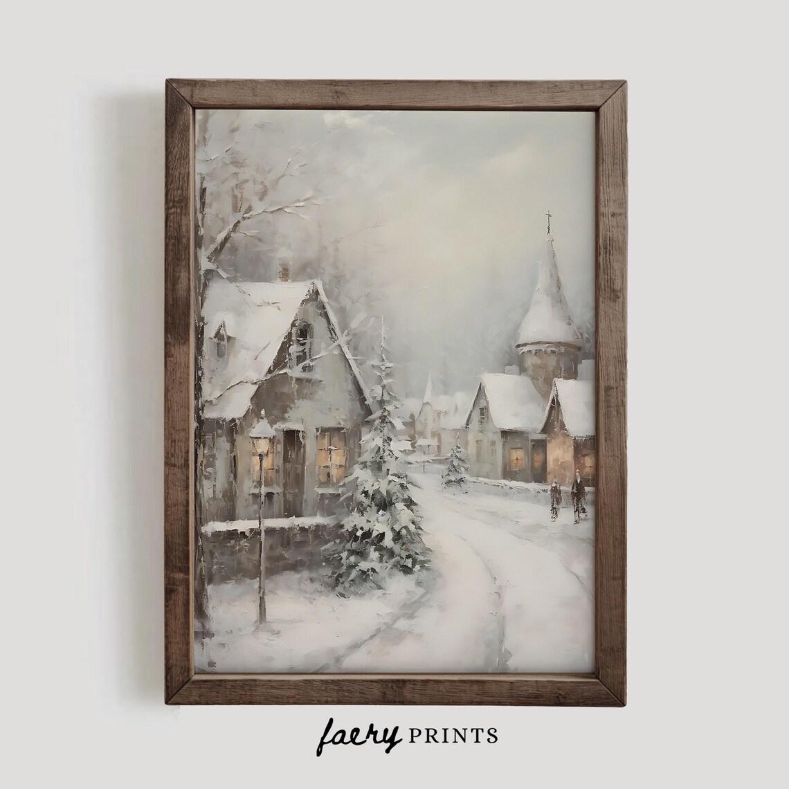 Winter Village Art Print, Snowy Christmas Scene - Image 2