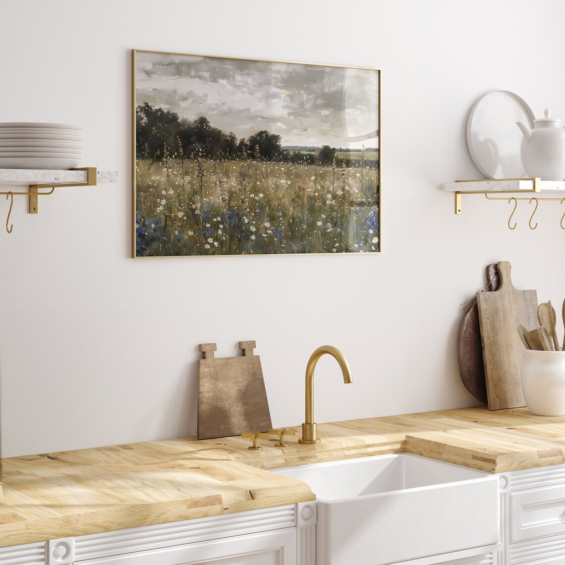 Moody Landscape Print, Vintage Wildflower Pastoral - Image 5