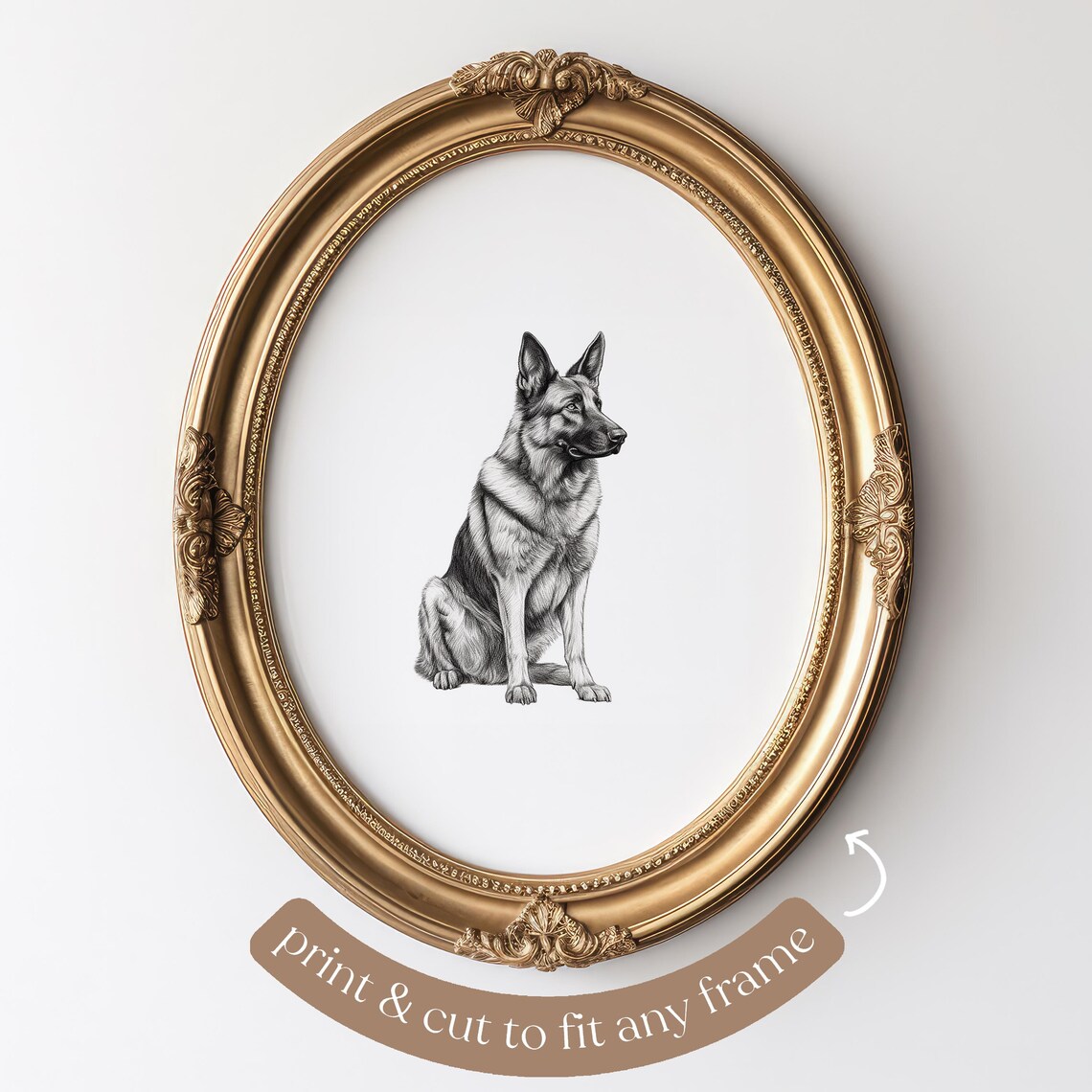 German Shepherd Print, Alsatian Dog Sketch Art - Image 4