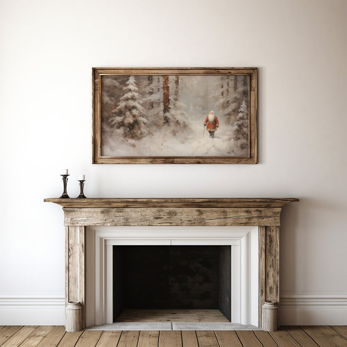Santa Claus Snowy Pine Forest Christmas Winter Scene Frame TV Poster - Image 2