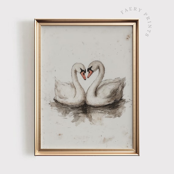 Swan Art Print Vintage Romantic Country Style Farmhouse Decor Elegant Nursery 1273