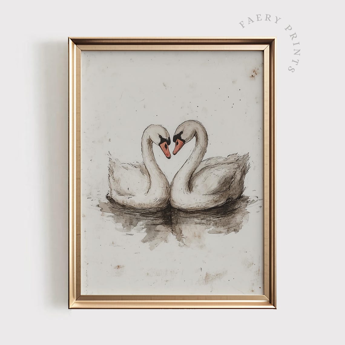 Two Swans Forming A Heart Romantic Watercolor Wedding Poster