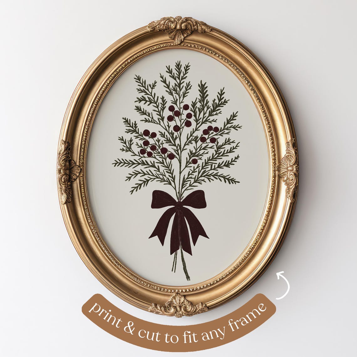 Evergreen Branches With Red Berries Tied With Burgundy Bow Poster - Image 3