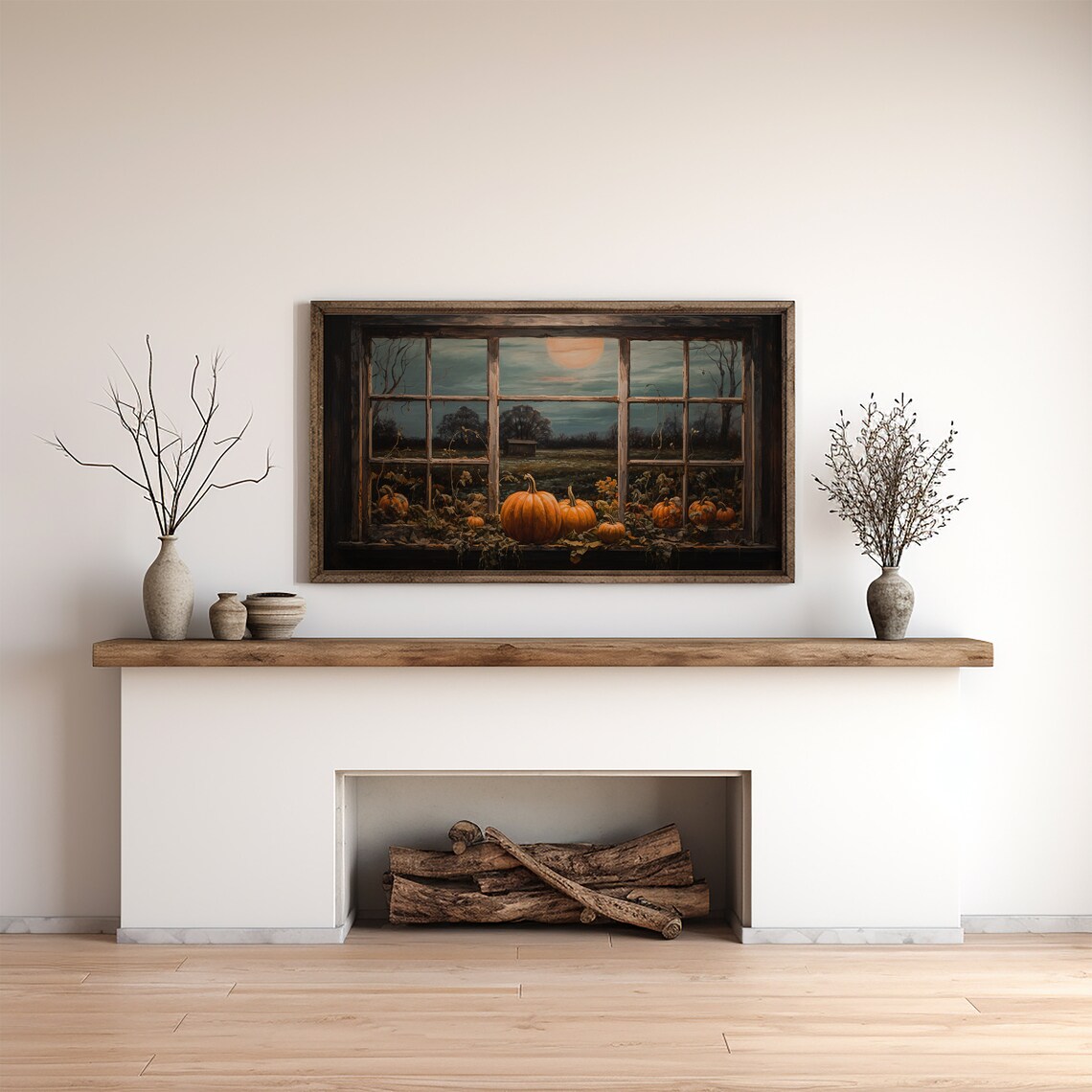 Halloween Pumpkin Window Wall Art for Samsung Frame TV in an Autumn Night
