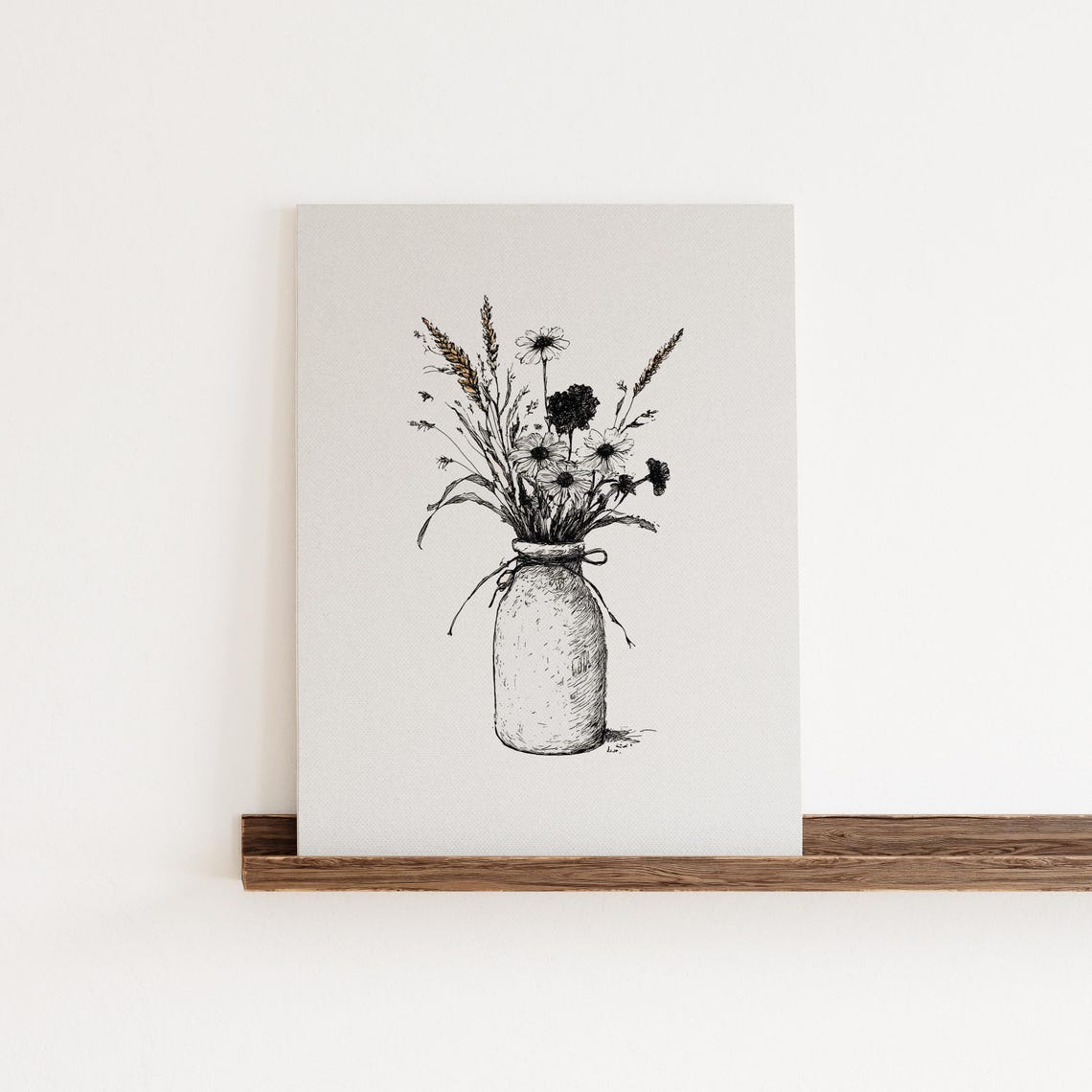 Wildflowers in Milk Bottle Ink Sketch Rustic Farmhouse Poster - Image 5