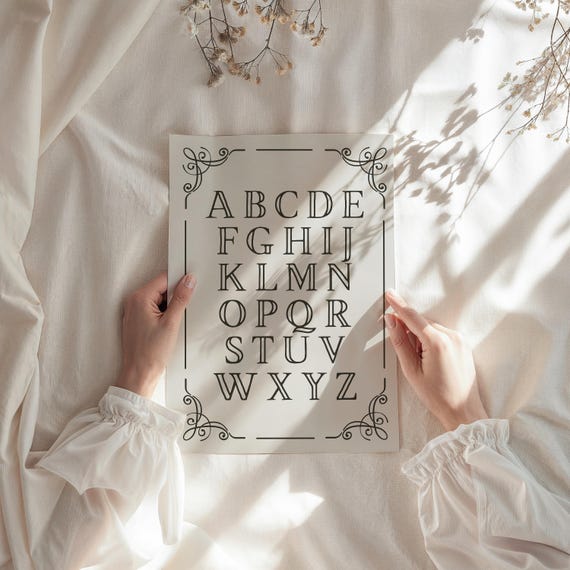 Vintage Alphabet Art Nursery Wall Decor Neutral Abc Print Antique Letter Poster Classic Typography Artwork 1196