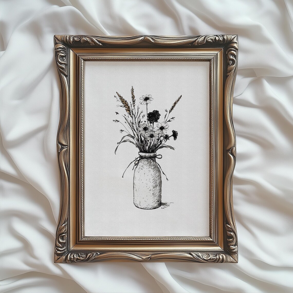 Wildflowers in Milk Bottle Ink Sketch Rustic Farmhouse Poster - Image 4