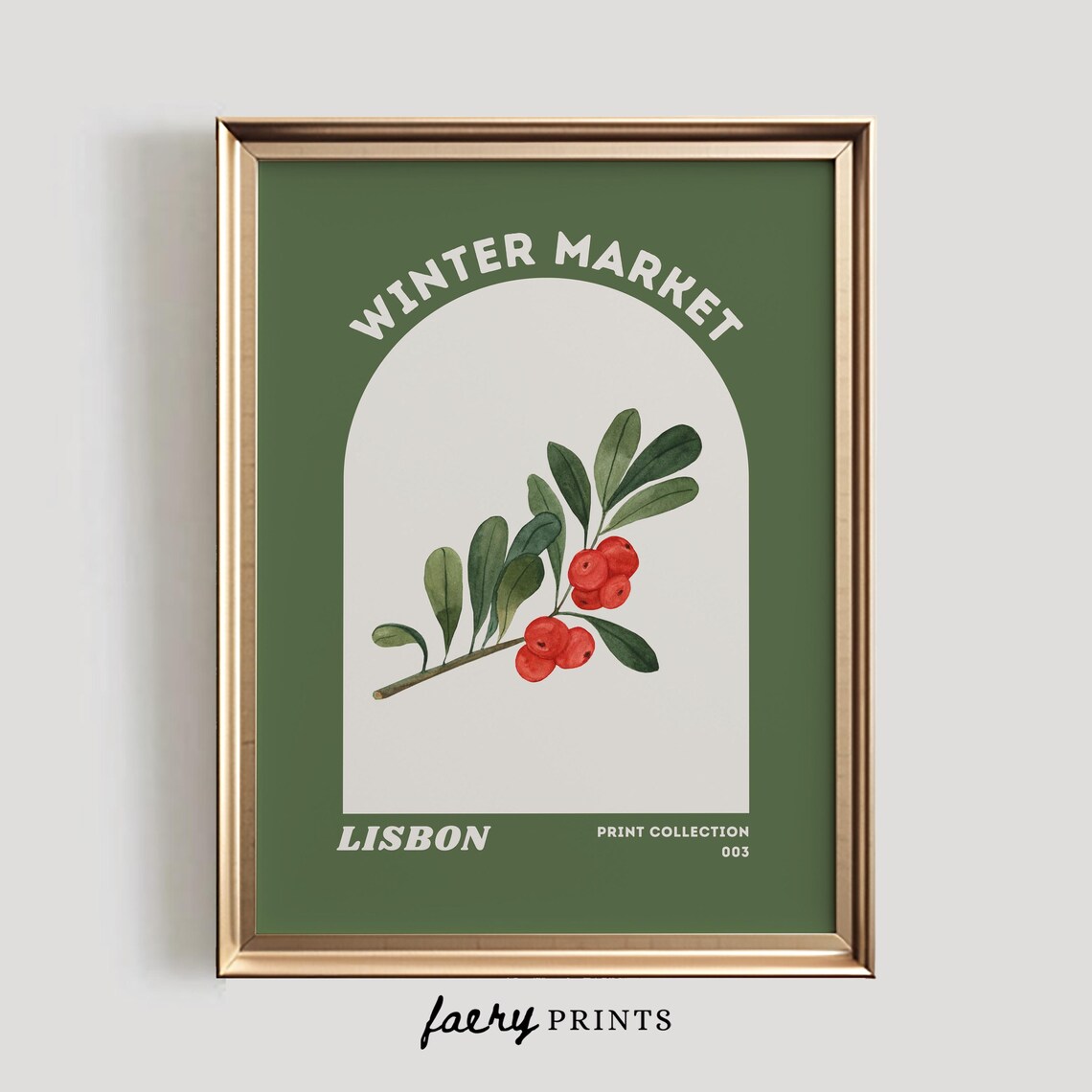 Winter Market Lisbon Mistletoe Watercolor Travel Style Poster