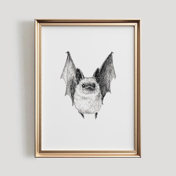Bat Print Halloween Wall Art, Minimalist Spooky Decor