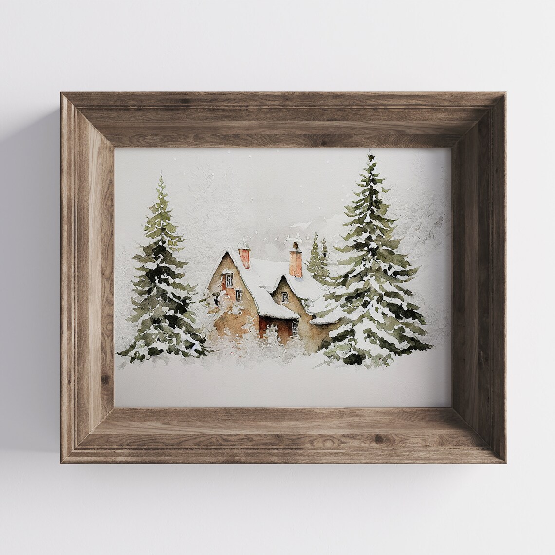 Winter Home Watercolor Art Print, Farmhouse Holiday Decor - Image 3