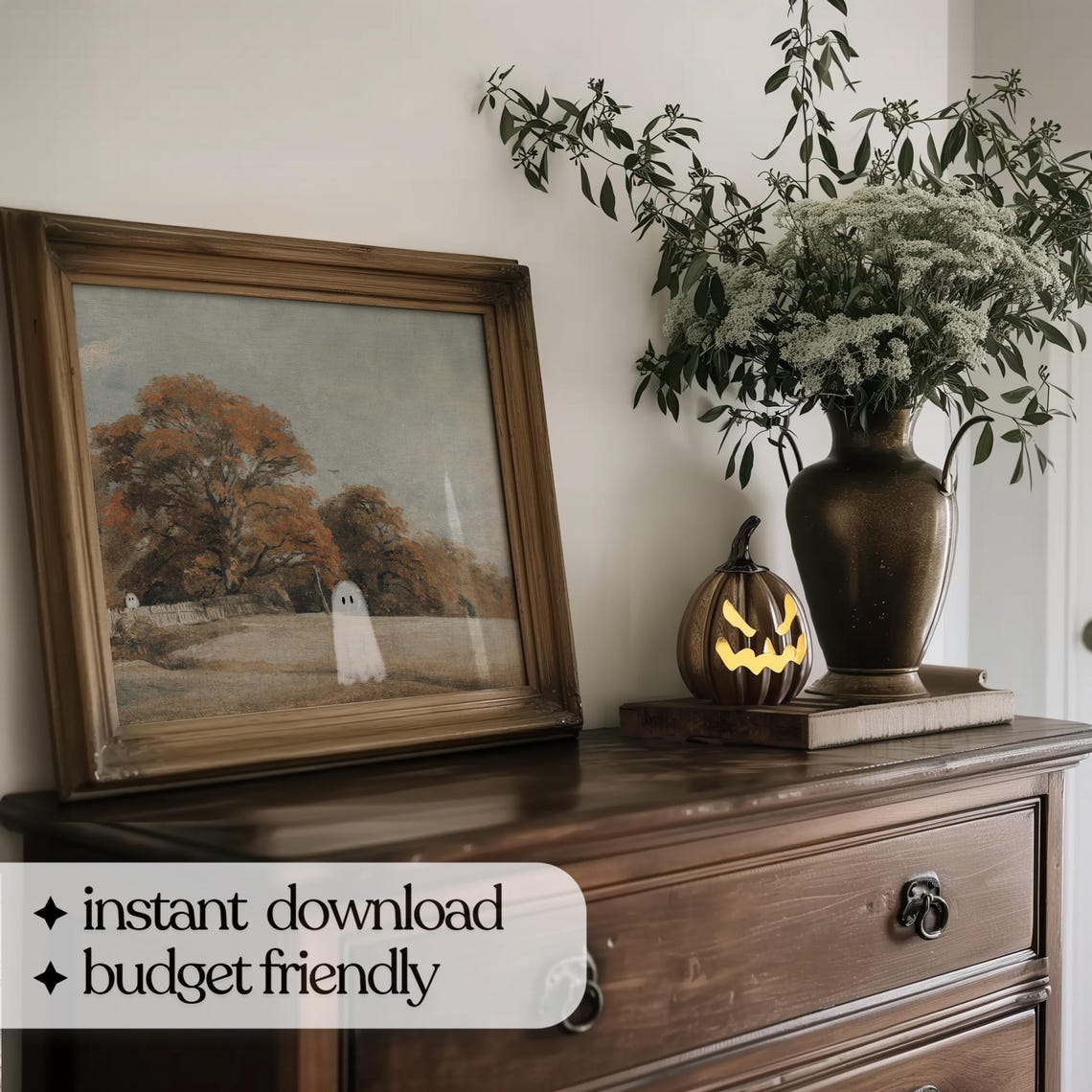 Cute White Ghosts Autumn Landscape Whimsical Halloween Art Poster - Image 5