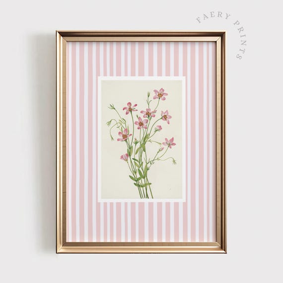 Pink Vintage Floral Print, Pastel Stripe Nursery Decor