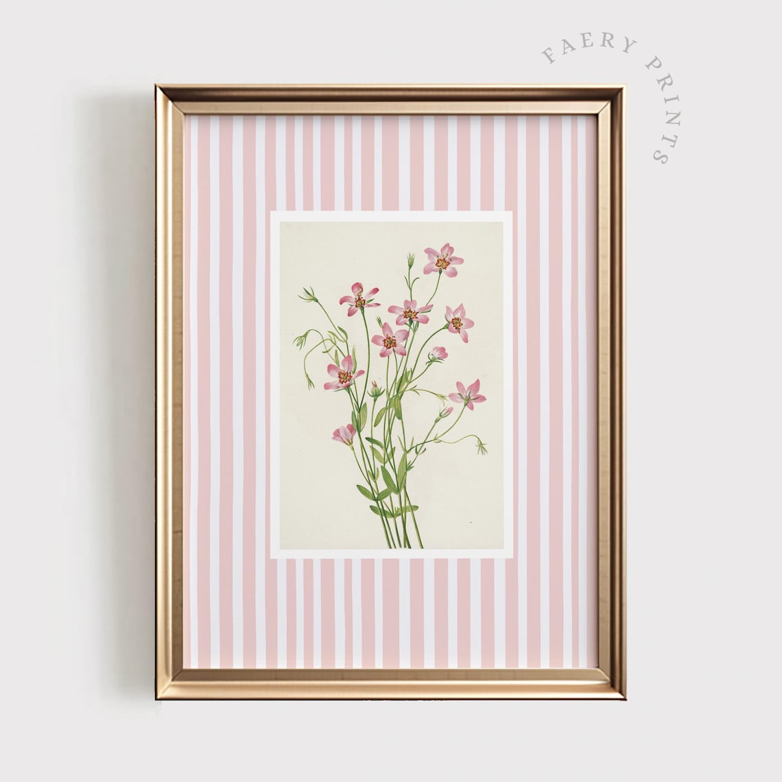 Pink Vintage Floral Print, Pastel Stripe Nursery Decor