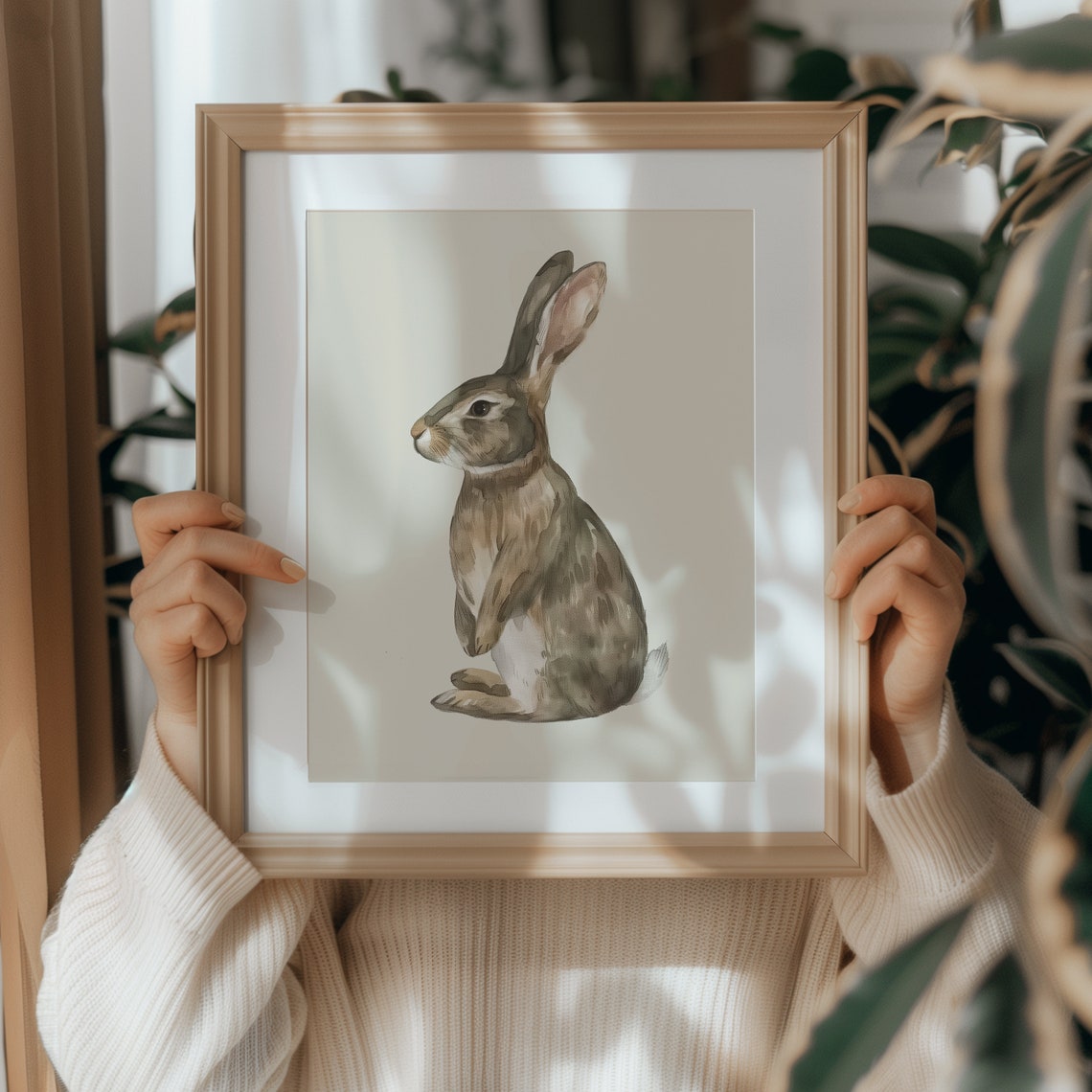 Watercolor Rabbit Neutral Background Cute Nursery Bunny Poster - Image 3
