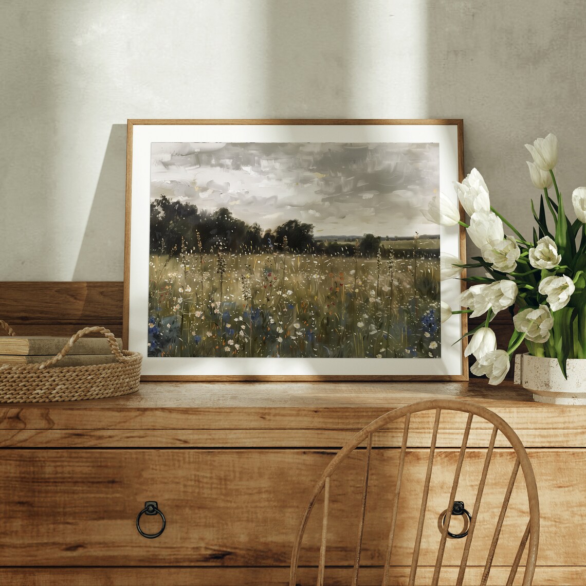 Moody Landscape Print, Vintage Wildflower Pastoral - Image 2