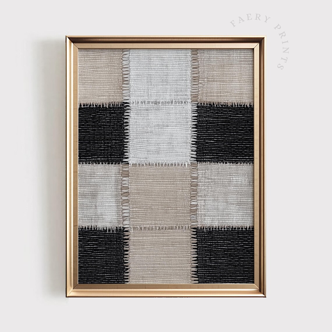 Neutral Plaid Textile Print, Vintage Gingham Art