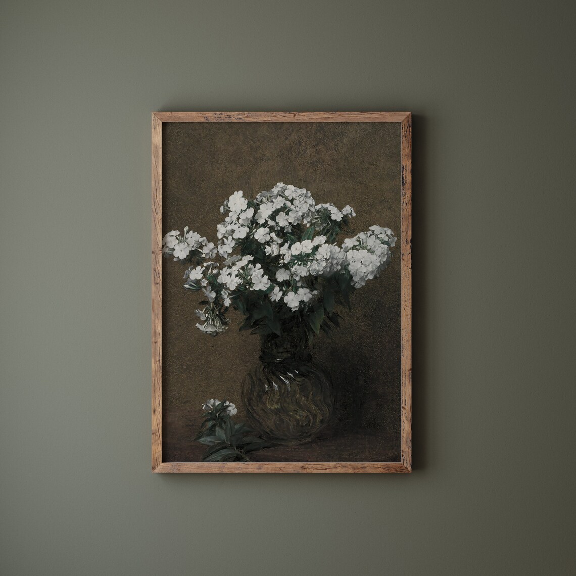 White Wildflowers in Dark Vase Moody Floral Still Life Poster - Image 3