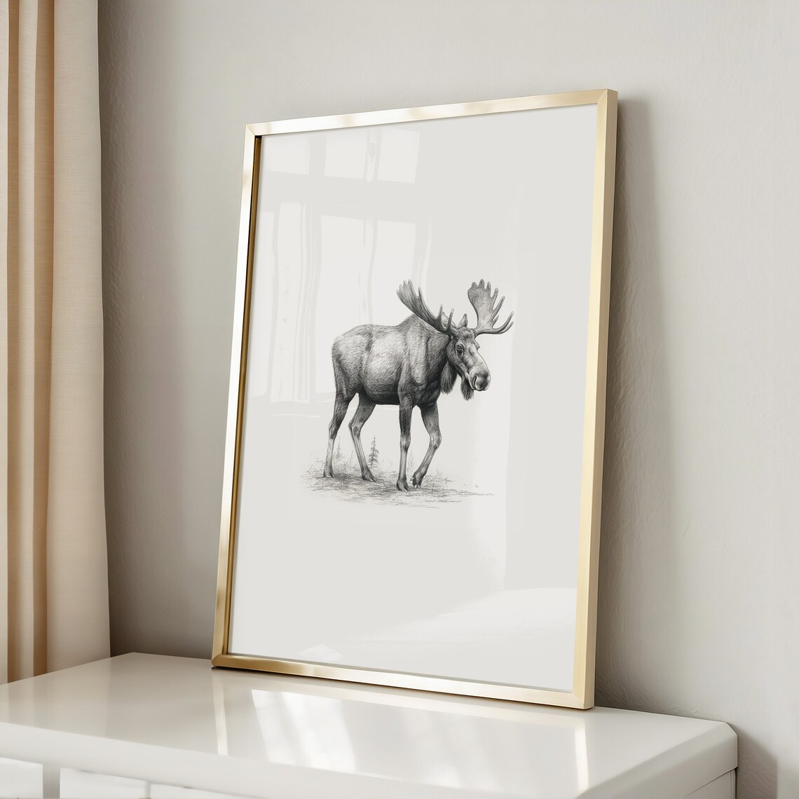Moose Sketch Antler Animal Art Print, Neutral Wildlife - Image 2