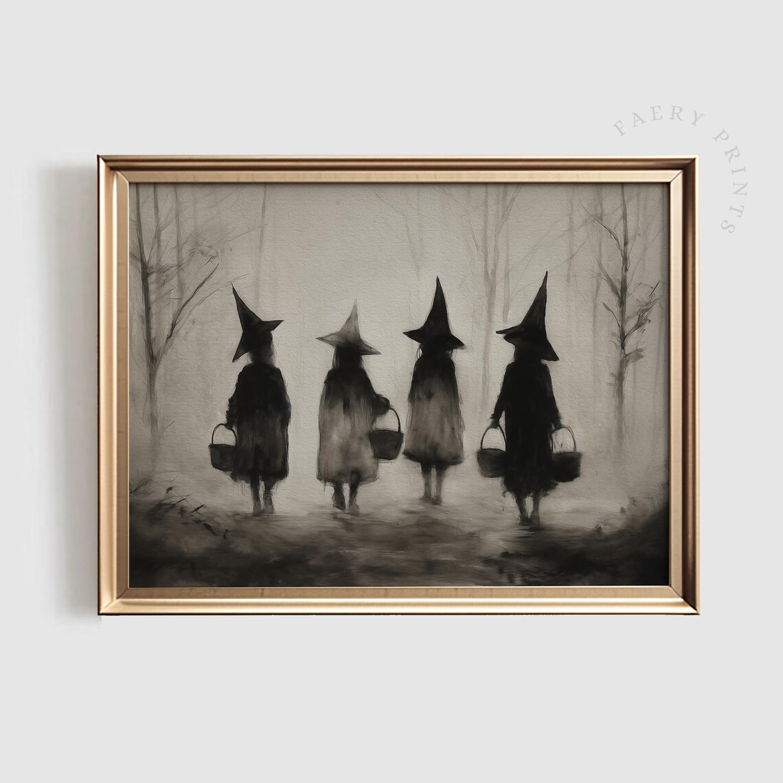 Halloween Witch Vintage Forest Scene Art Print