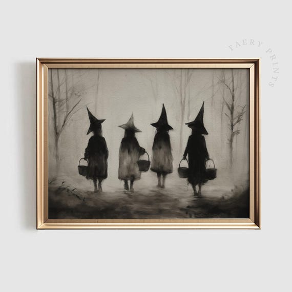 Halloween Witch Vintage Forest Scene Art Print