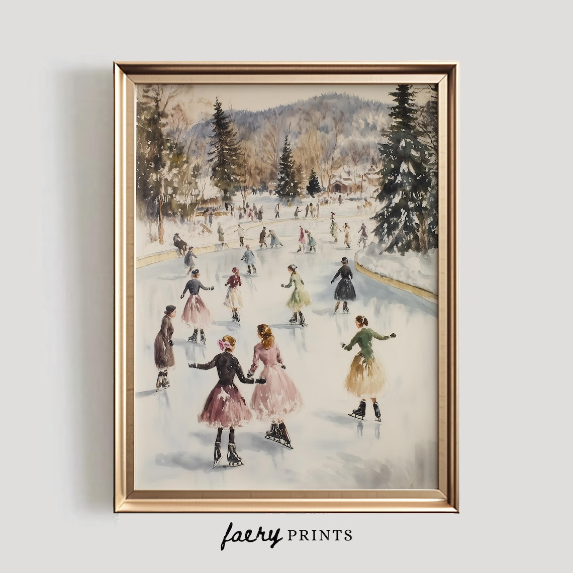 Victorian Ice Skating Print, Winter Wonderland Art Print