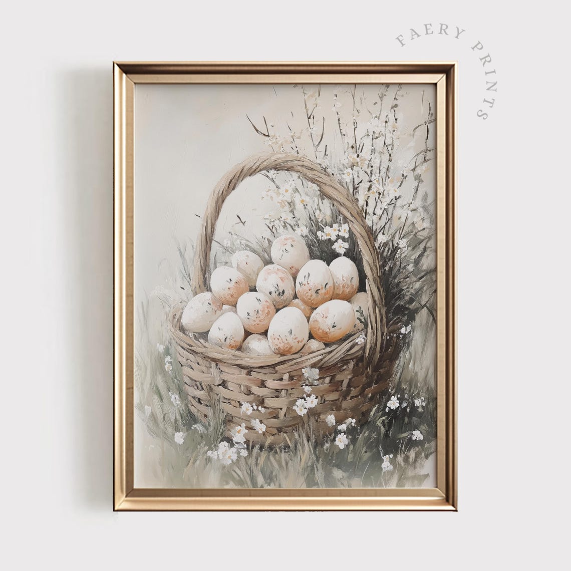 Wicker Basket Of Speckled Eggs Spring Farmhouse Easter Poster