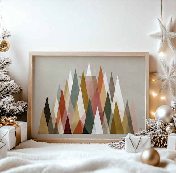 Abstract Geometric Christmas Trees Colorful Triangle Modern Poster