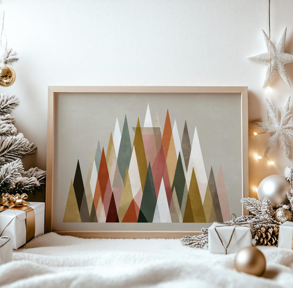 Abstract Geometric Christmas Trees Colorful Triangle Modern Poster