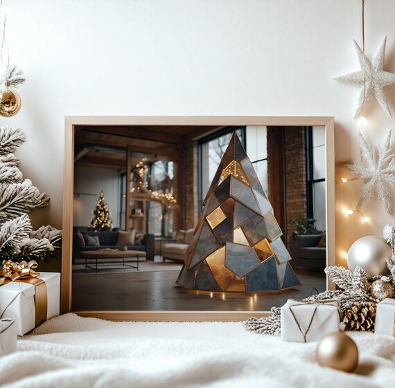 Modern Christmas Tree Art Festive Holiday Wall Decor Abstract Scene Stylish Winter Home Unique Design 696