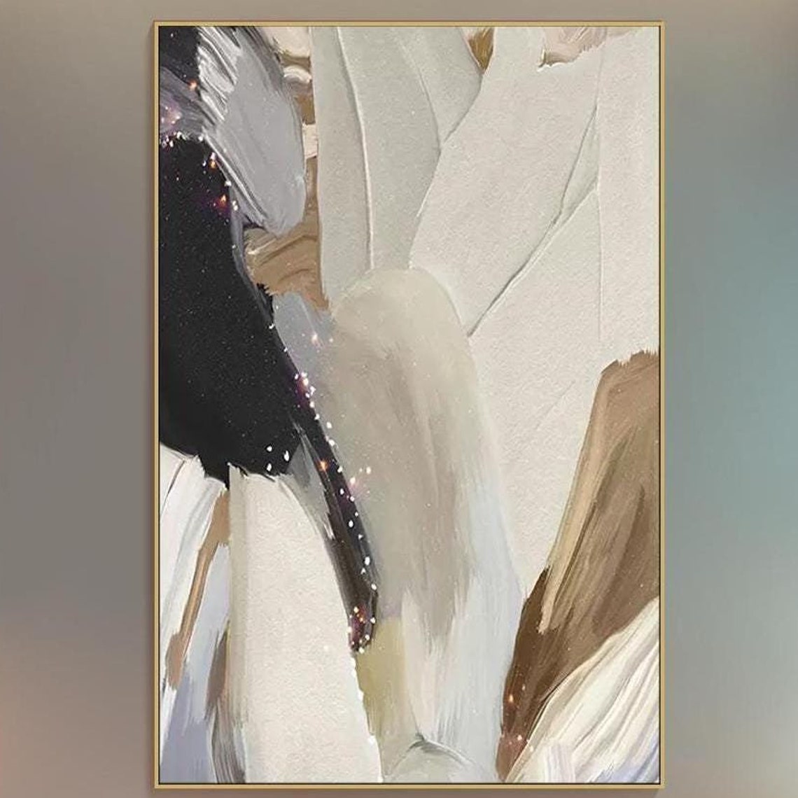 Cream Beige Abstract Brushstroke 3D Textured Oil Painting Wall Art