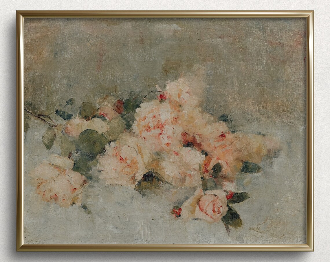 Rose Bouquet Vintage Art Print, Dark Academia Style