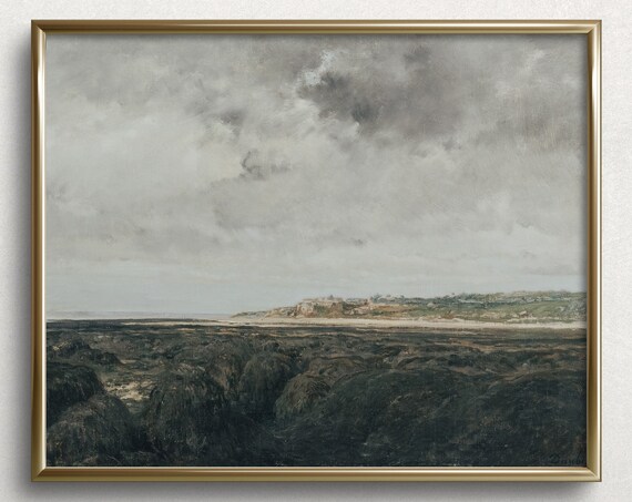 Stormy Coastal Moorland Moody Gray Seaside Oil Painting Wall Poster