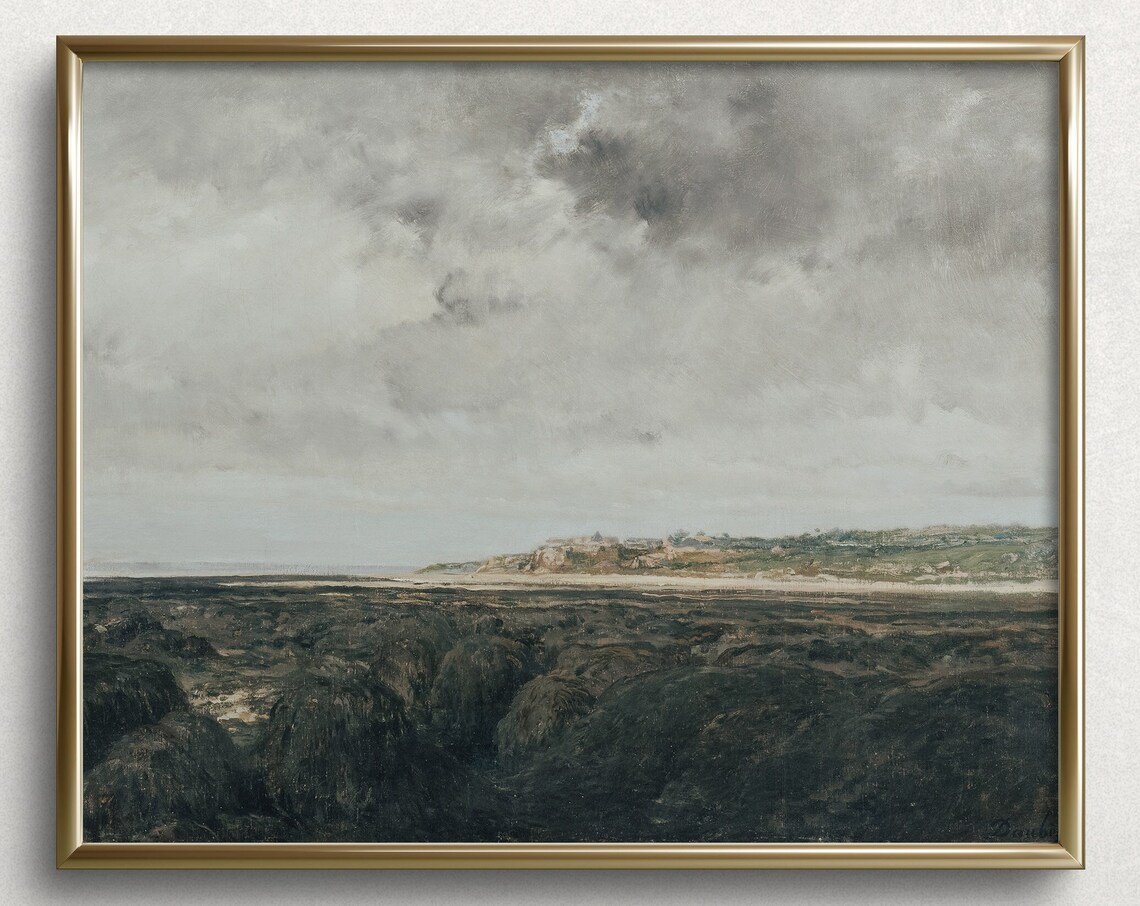 Stormy Coastal Moorland Moody Gray Seaside Oil Painting Wall Poster