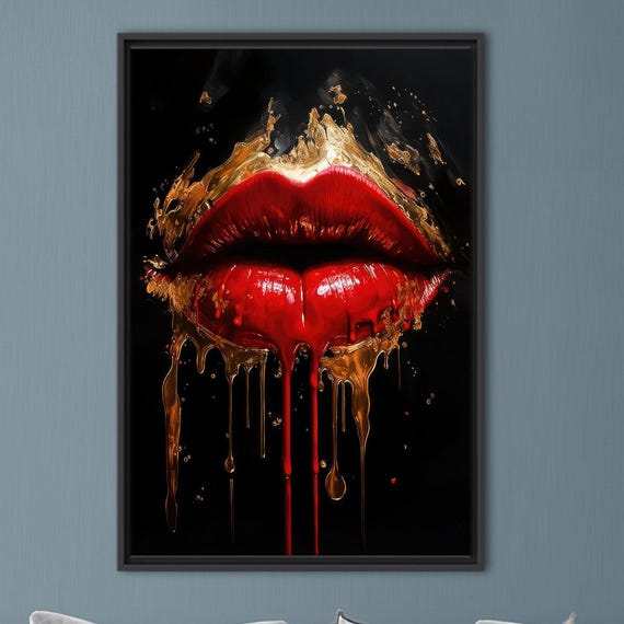 Modern Wall Art Abstract Hangings Red Lip With Gold Painting Print Decor Luxury Canvas Personalized Gift Bedroom