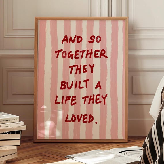 Life They Loved Print Pink Red Stripe Trendy Home Decor Cute Positive Quote Gift Girly Wall Art Dorm Preppy Inspiring