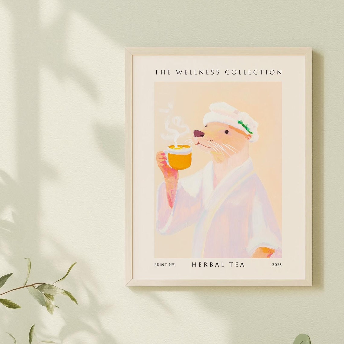 Otter Sipping Herbal Tea Bathrobe Wellness Collection Poster - Image 4