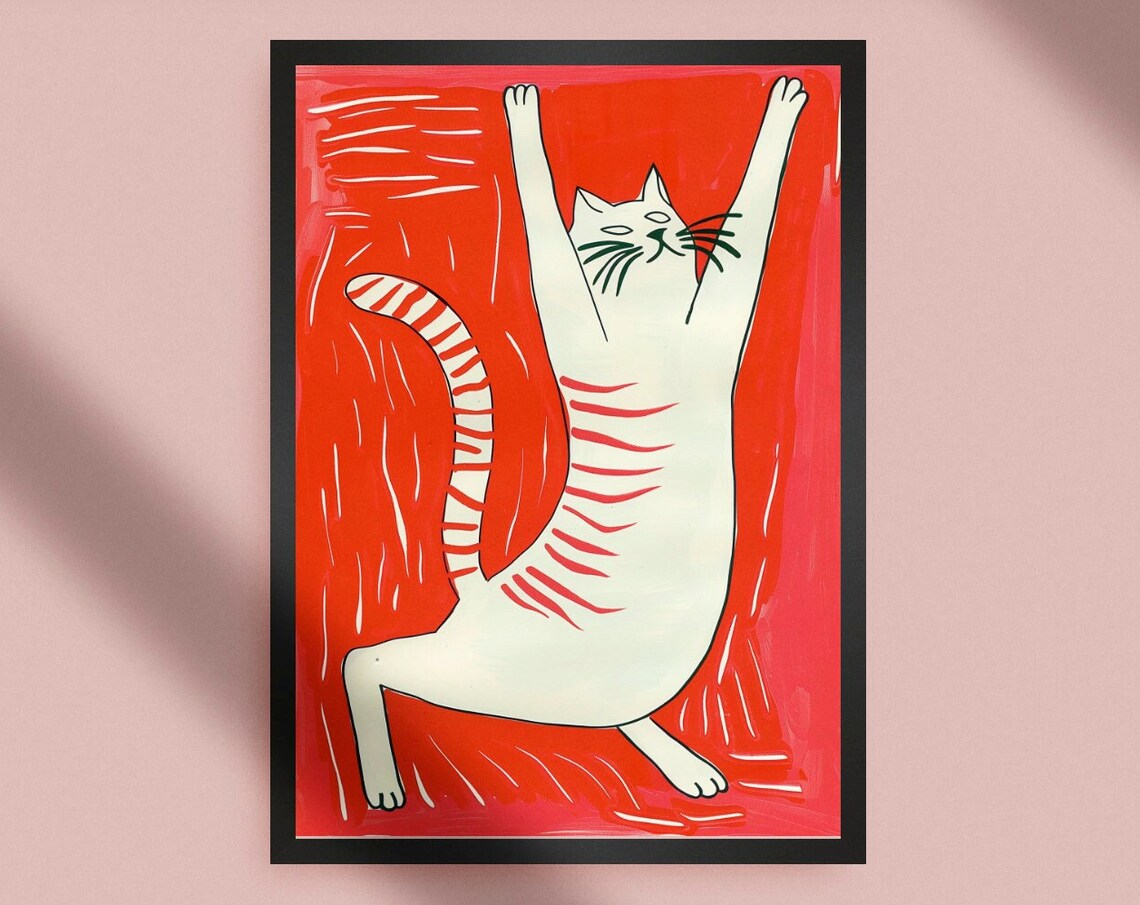 Red Cat Abstract Pop Art Print, Eclectic Decor