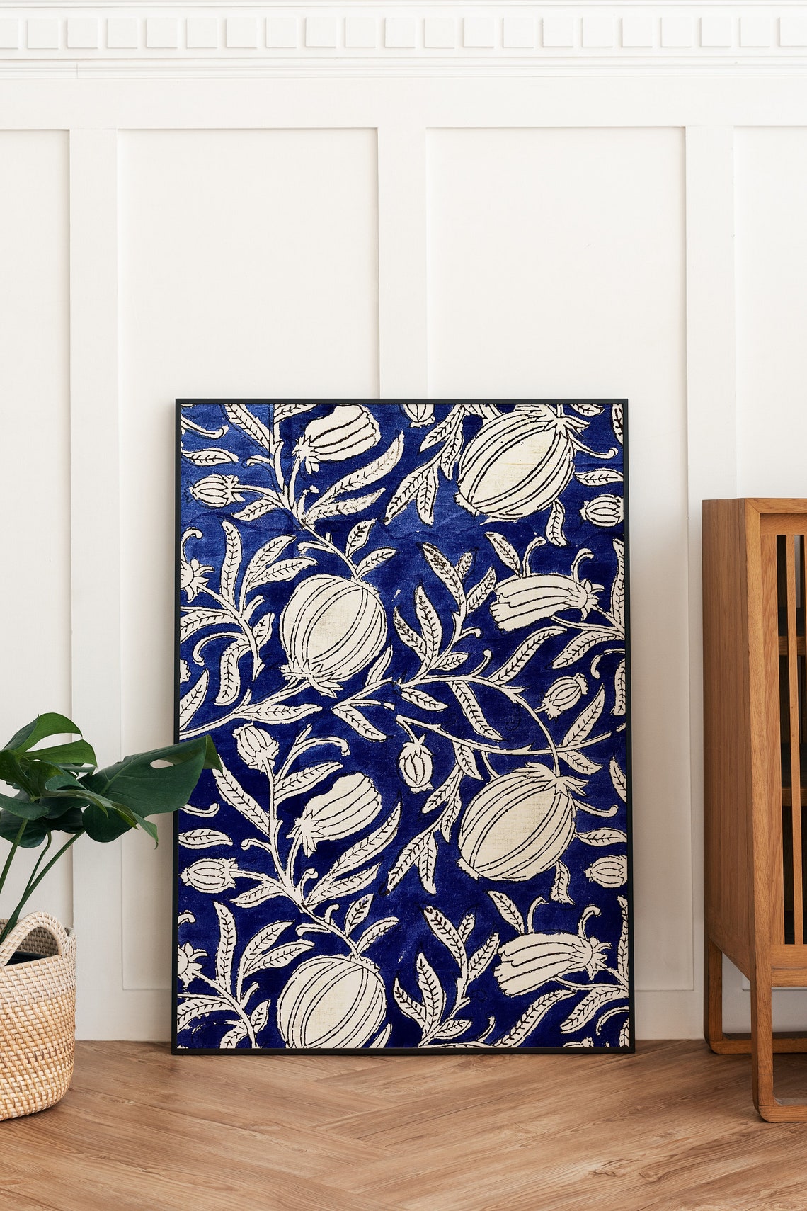 Indigo Blue Indian Pomegranate Block-Printed Jaipur Floral Poster - Image 2