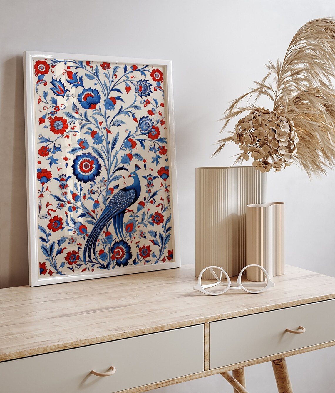 Turkish Tree Of Life Bird Iznik Floral Folk Art Vintage Poster - Image 2
