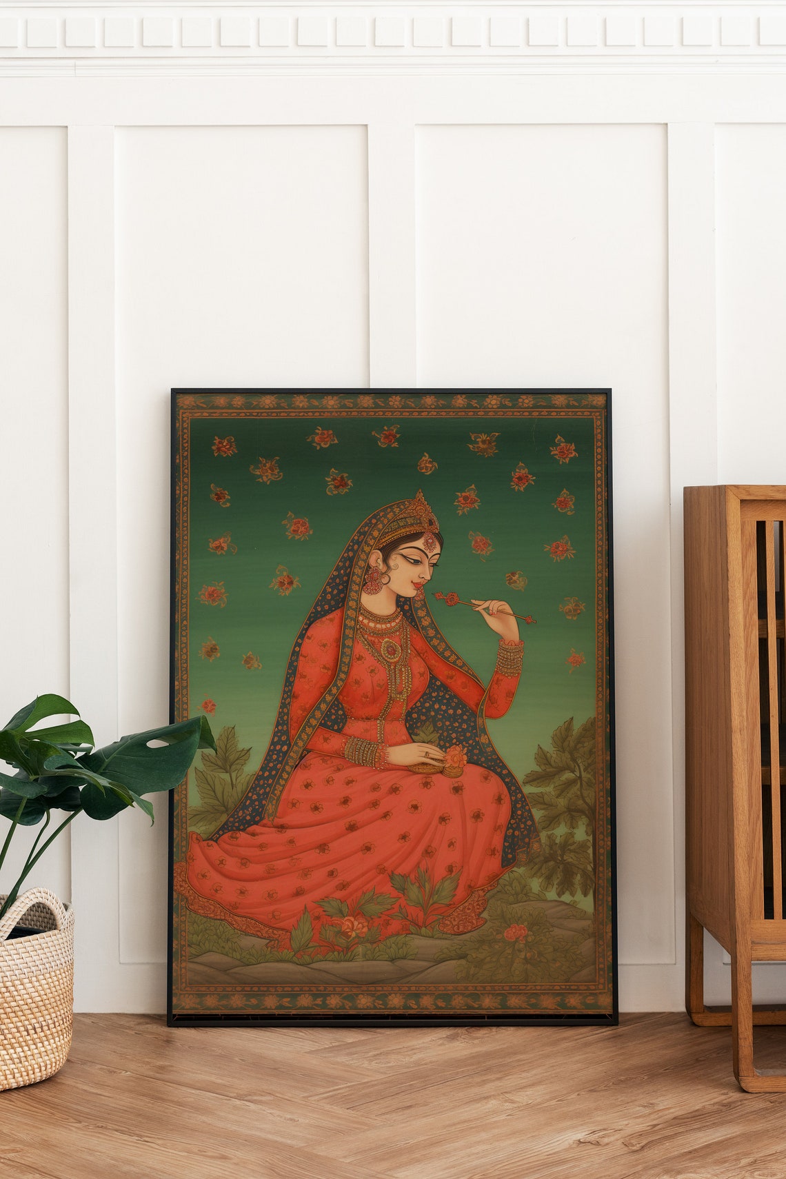 Vintage Indian Folk Wall Art Brown Woman Smoking Royal Princess Living Room Decor Indian Vintage Palace Painting Poster Wall Art - Image 3