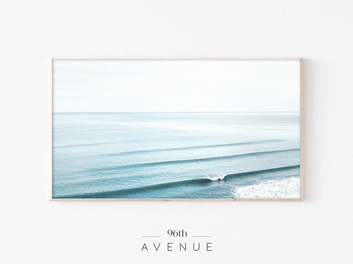 Calm Pale Blue Ocean Swells Minimal Horizon Aerial Photo Poster