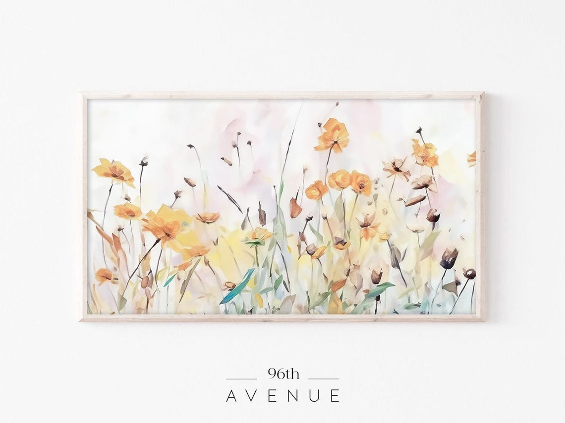 Abstract Yellow Cosmos Wildflowers Watercolor Floral Wall Decor Poster