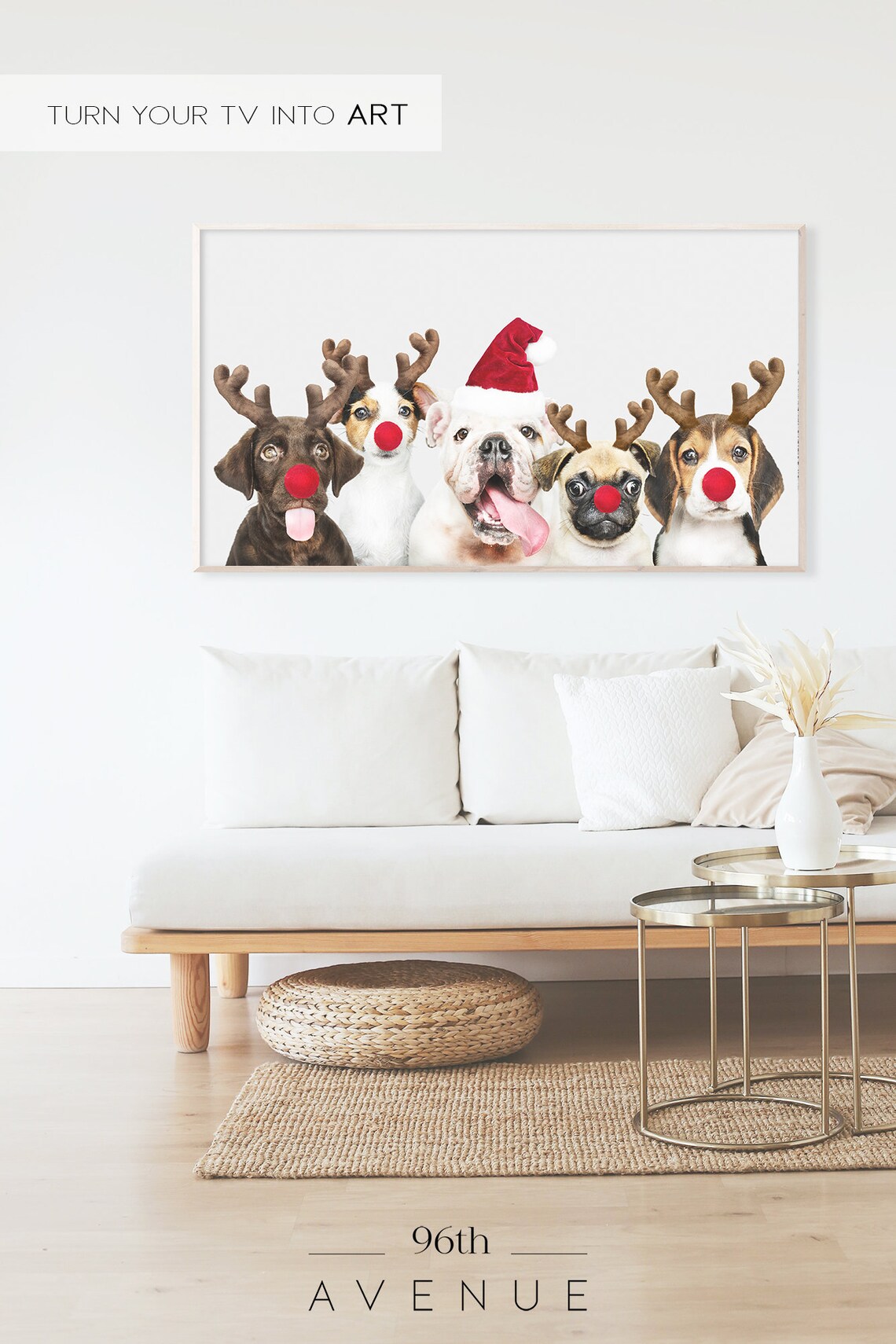 Red Nose Reindeer Funny Dog Christmas Art Print - Image 2