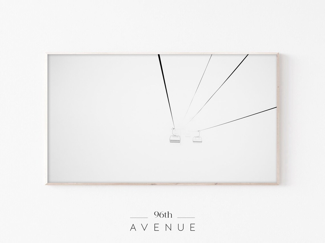 Whiteout Ski Lift Minimalist Cable Cars Winter Fog Photography Print