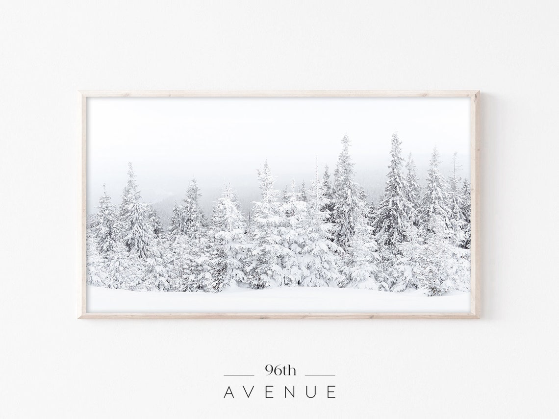 Snow Covered Pine Trees Bright Winter Hillside Minimal Poster
