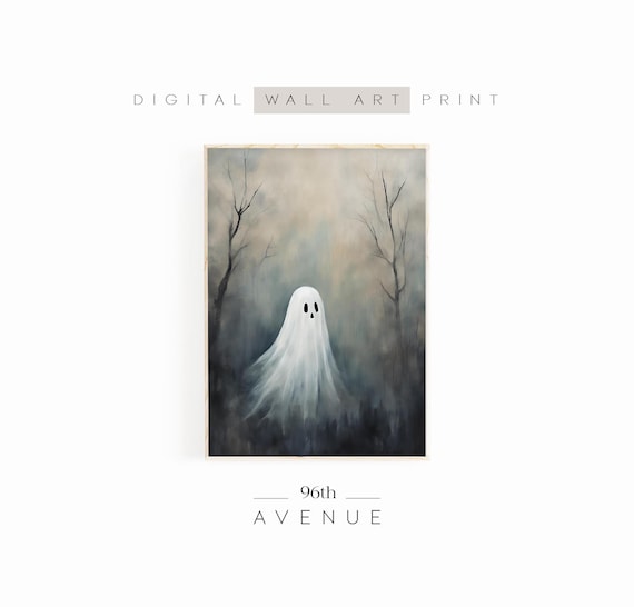 Ghost In Forest Wall Art Moody Painting Spooky Halloween Wall Decor Eerie Scene Instant