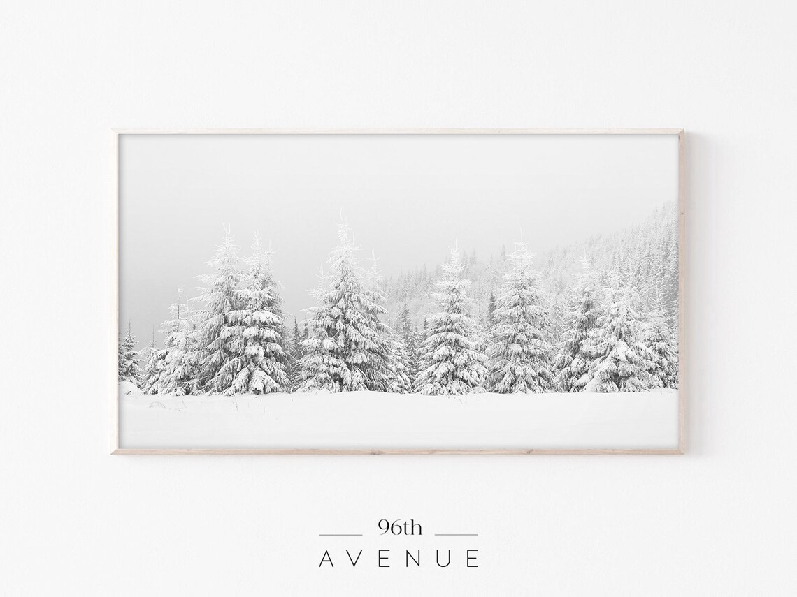 Christmas Snowy Trees Art Print, Winter Evergreen Forest