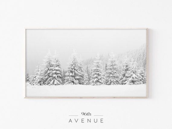 Christmas Snowy Trees Art Print, Winter Evergreen Forest