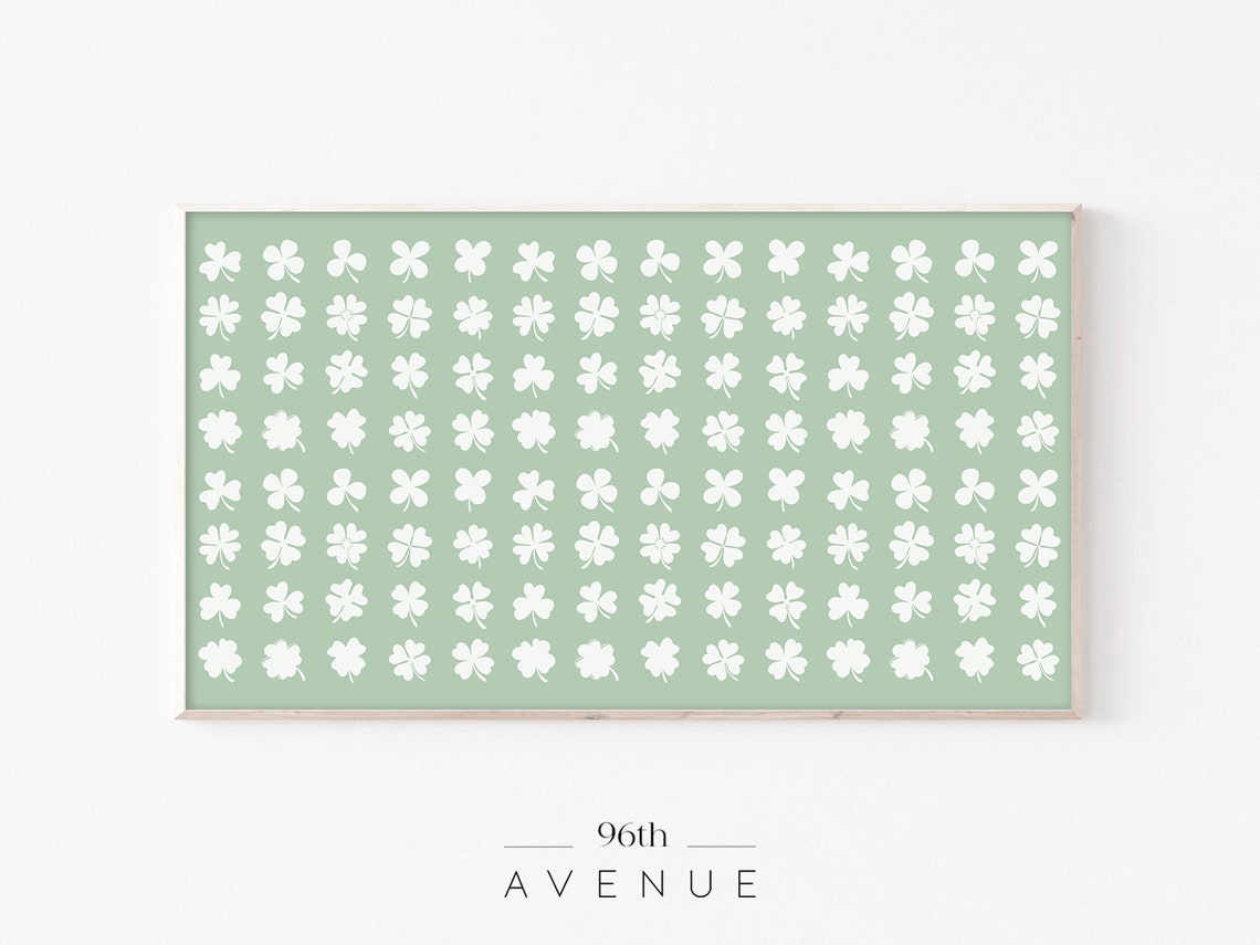 White Shamrock Grid Pattern on Sage Green Irish Decor Poster