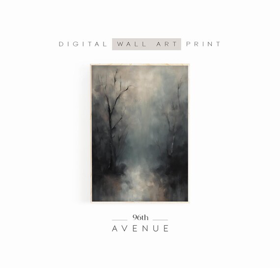 Moody Landscape Painting Print Abstract Halloween Instant Poster Haunted Forest Oil Painting Dark Bedroom Decor